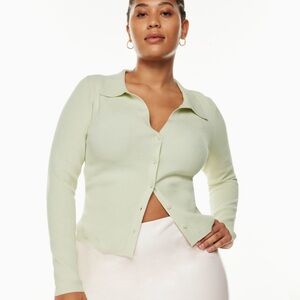 Wilfred light sage green ribbed collared button up top